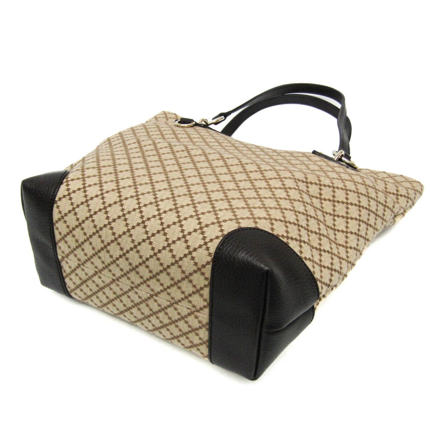 Gucci Diamante Beige Brown Canvas Leather Tote Bag ( )