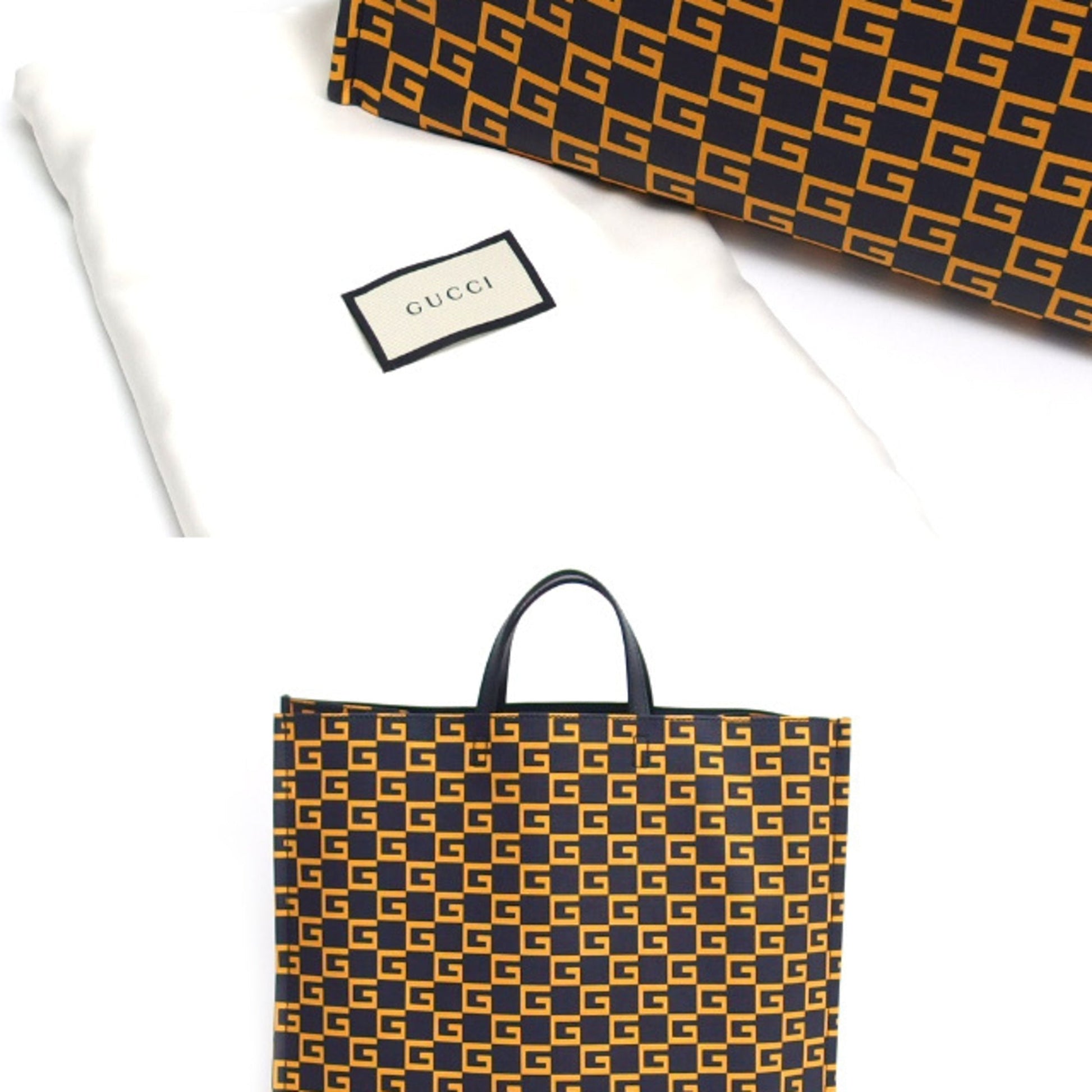 Gucci Navy Leather Canvas Tote