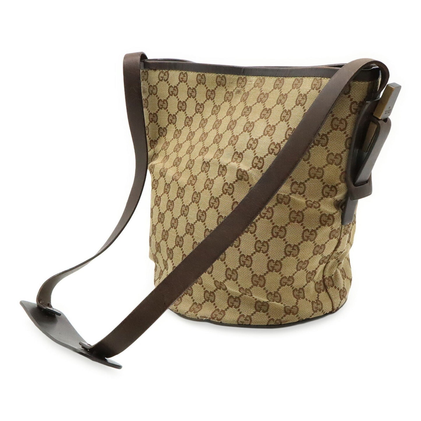 Gucci Beige Dark Brown Gg Canvas Leather Shoulder Bag ( )