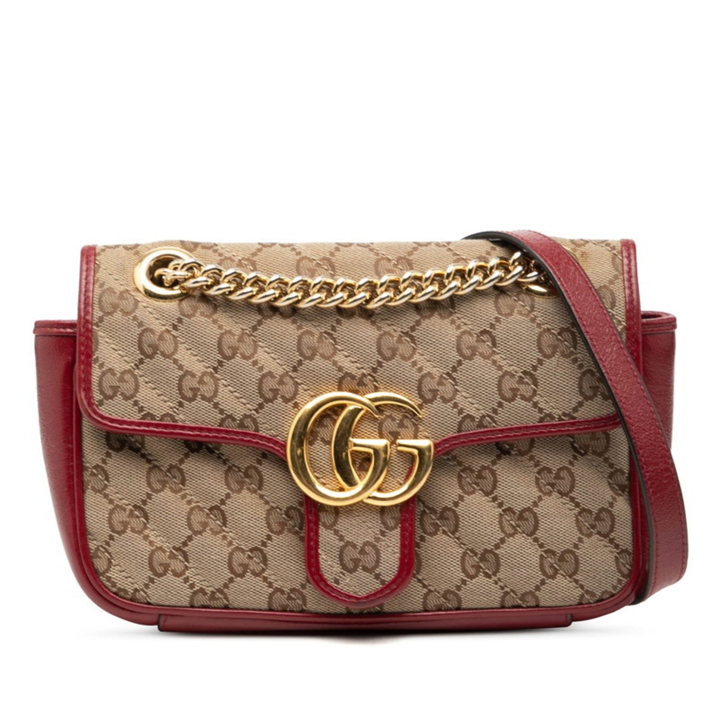 Gucci Beige Red Color Canvas Leather Shoulder Bag ( )