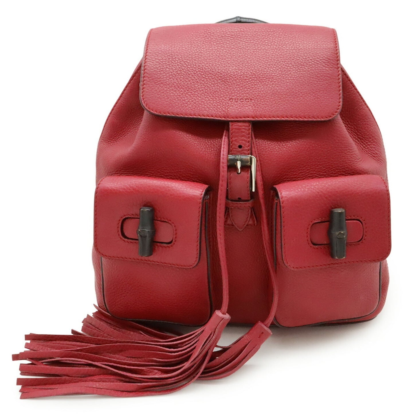 Gucci Red Color Bamboo Leather Backpack Shoulder Bag ( )