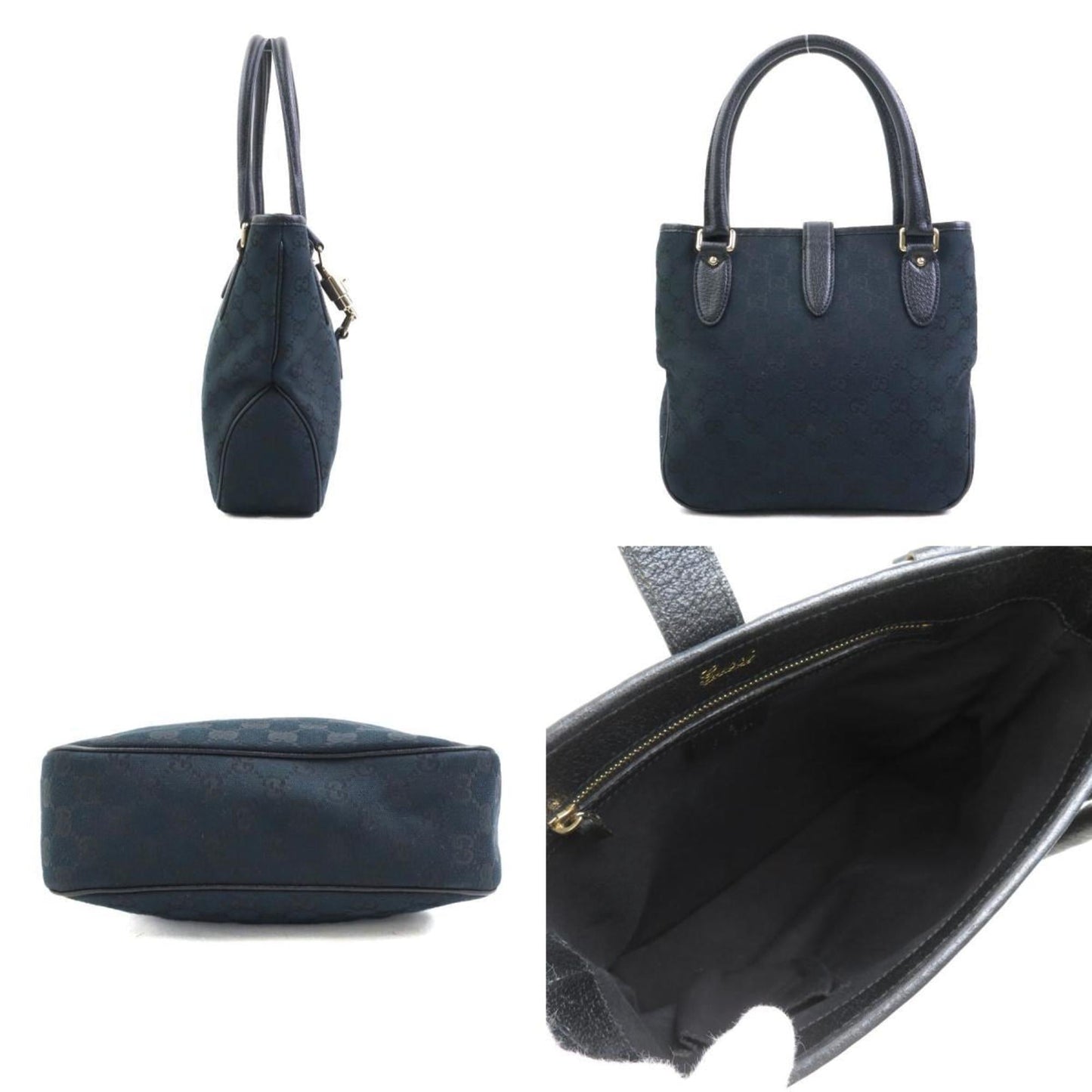 Gucci Black Gg Canvas Leather Handbag ( )