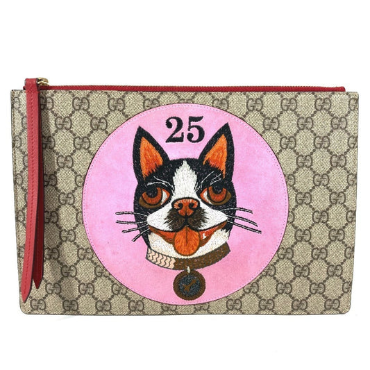 Gucci Beige Red Color Gg Supreme Clutch Bag ( )