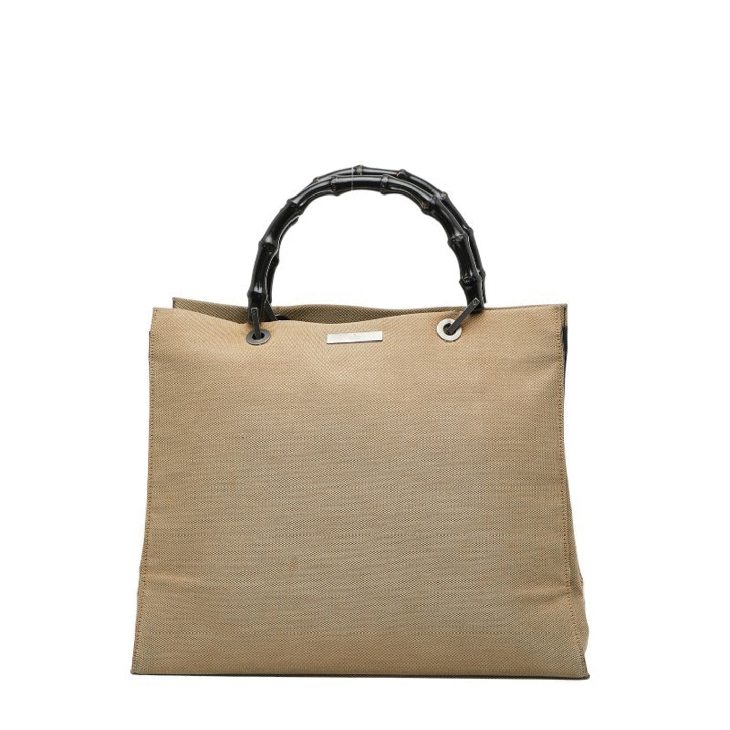 Gucci Bamboo Beige Black Canvas Handbag Tote Bag ( )