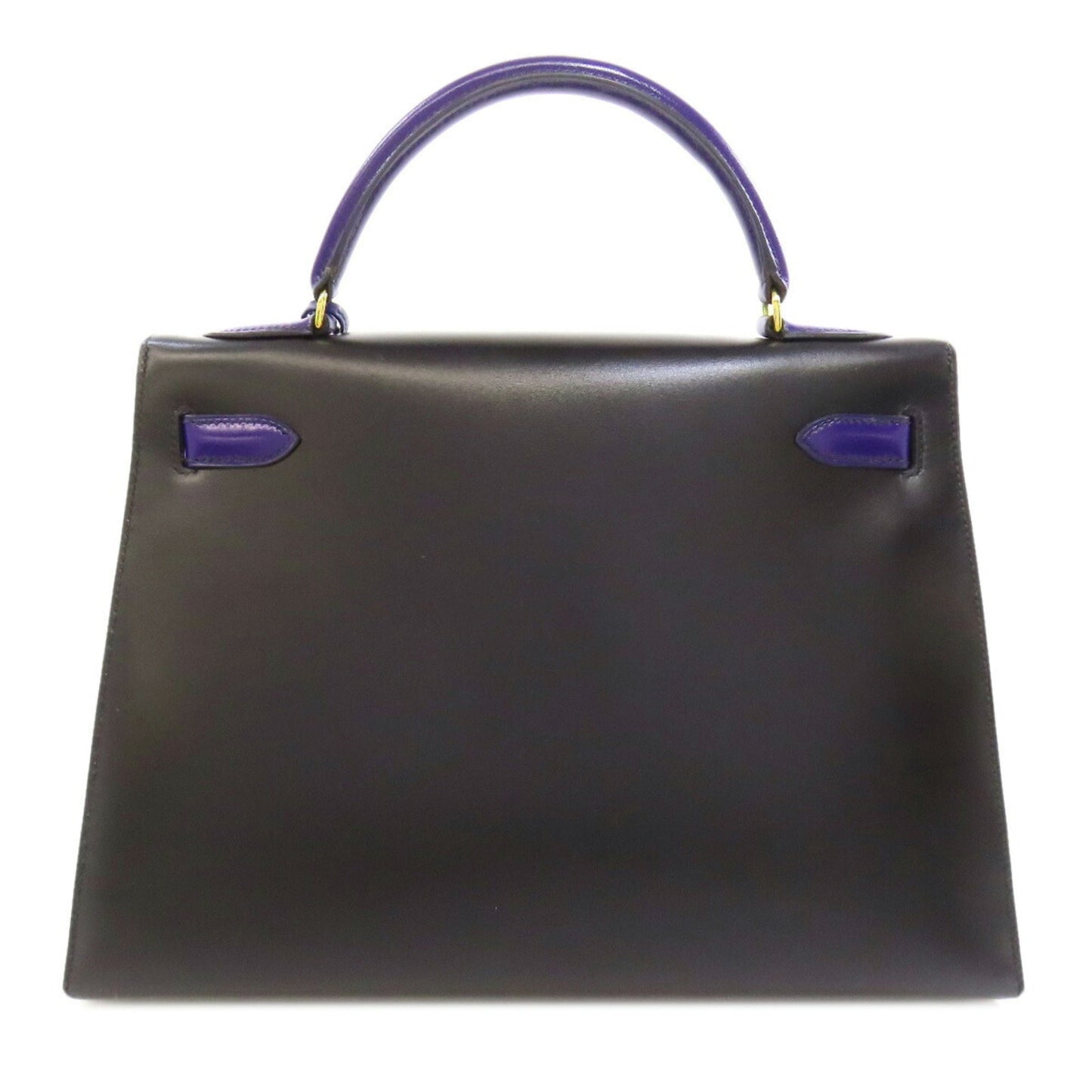 Hermes Kelly Black Bleu Saphir Box Calf Leather Handbag ( )