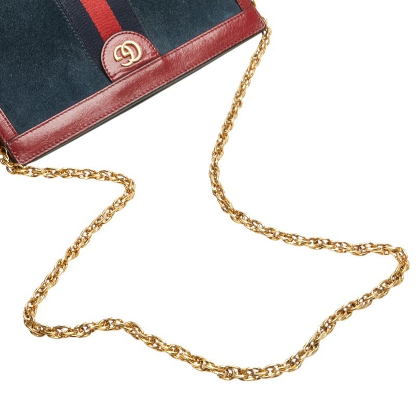 Gucci Navy Red Color Leather Suede Shoulder Bag ( )