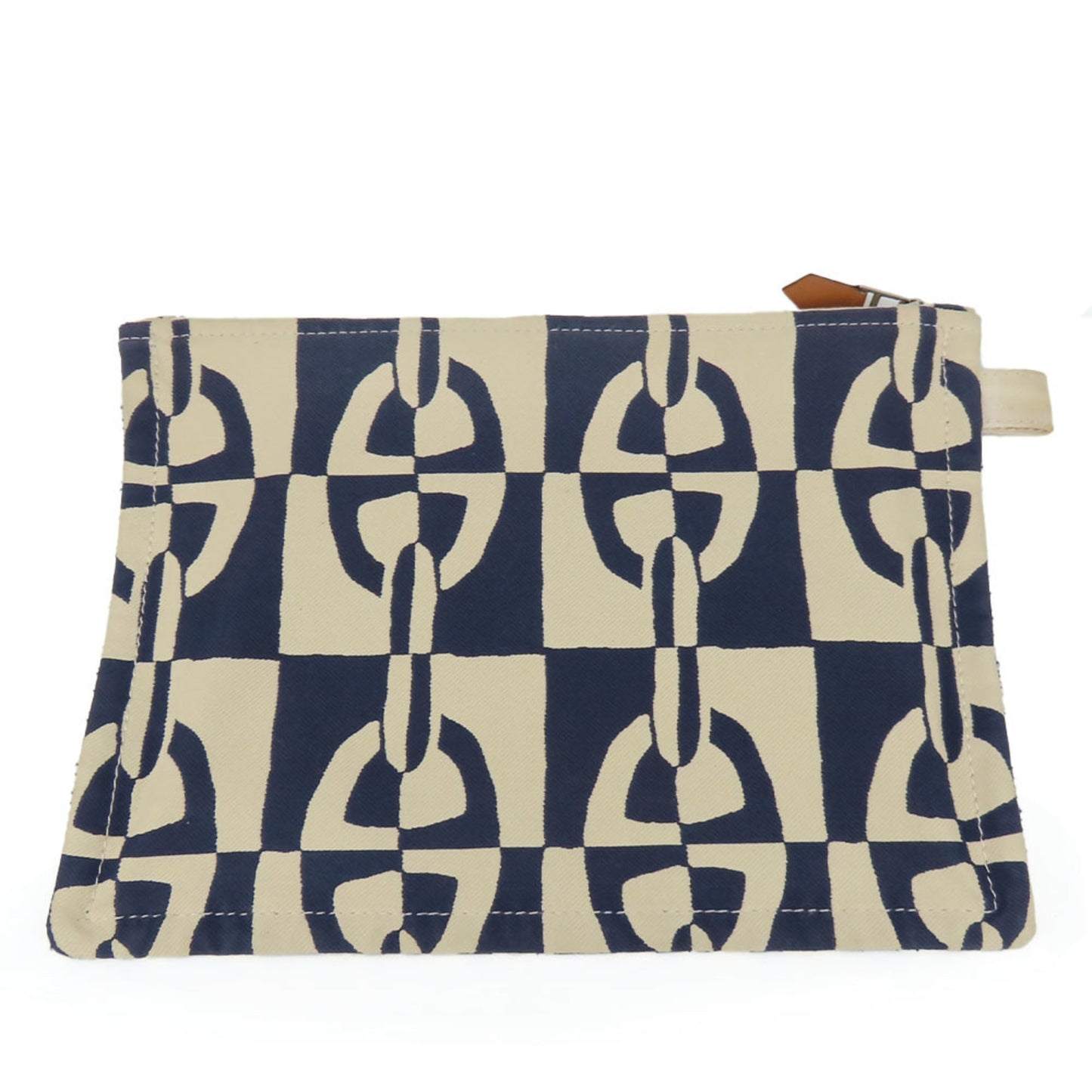 Hermes Ivory Navy Canvas Clutch Bag Pouch ( )