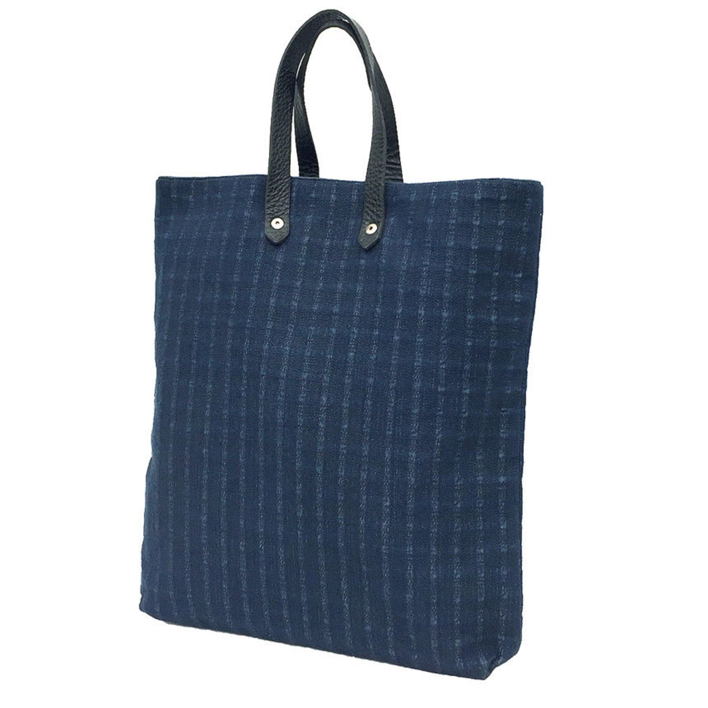 Hermes Navy Canvas Leather Tote Bag ( )