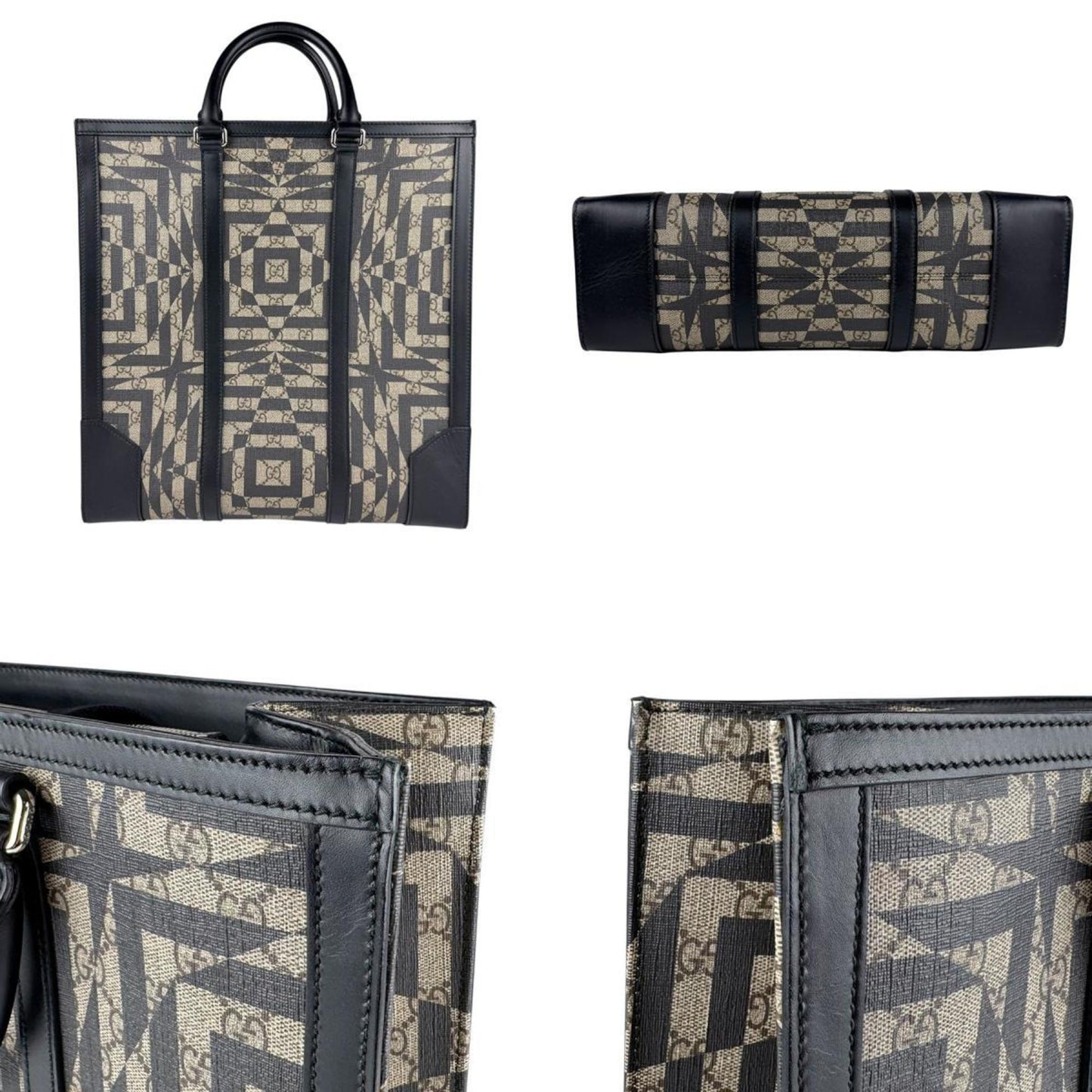 Gucci Beige Black Gg Supreme Canvas Handbag Shoulder Bag ( )