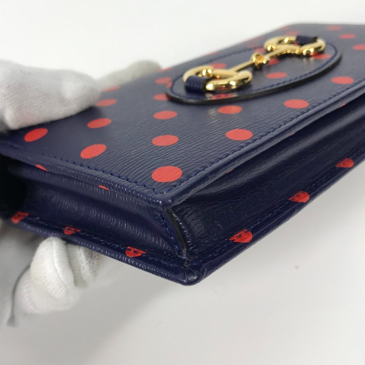 Gucci Navy Red Color Leather Chain/Shoulder Wallet ( )