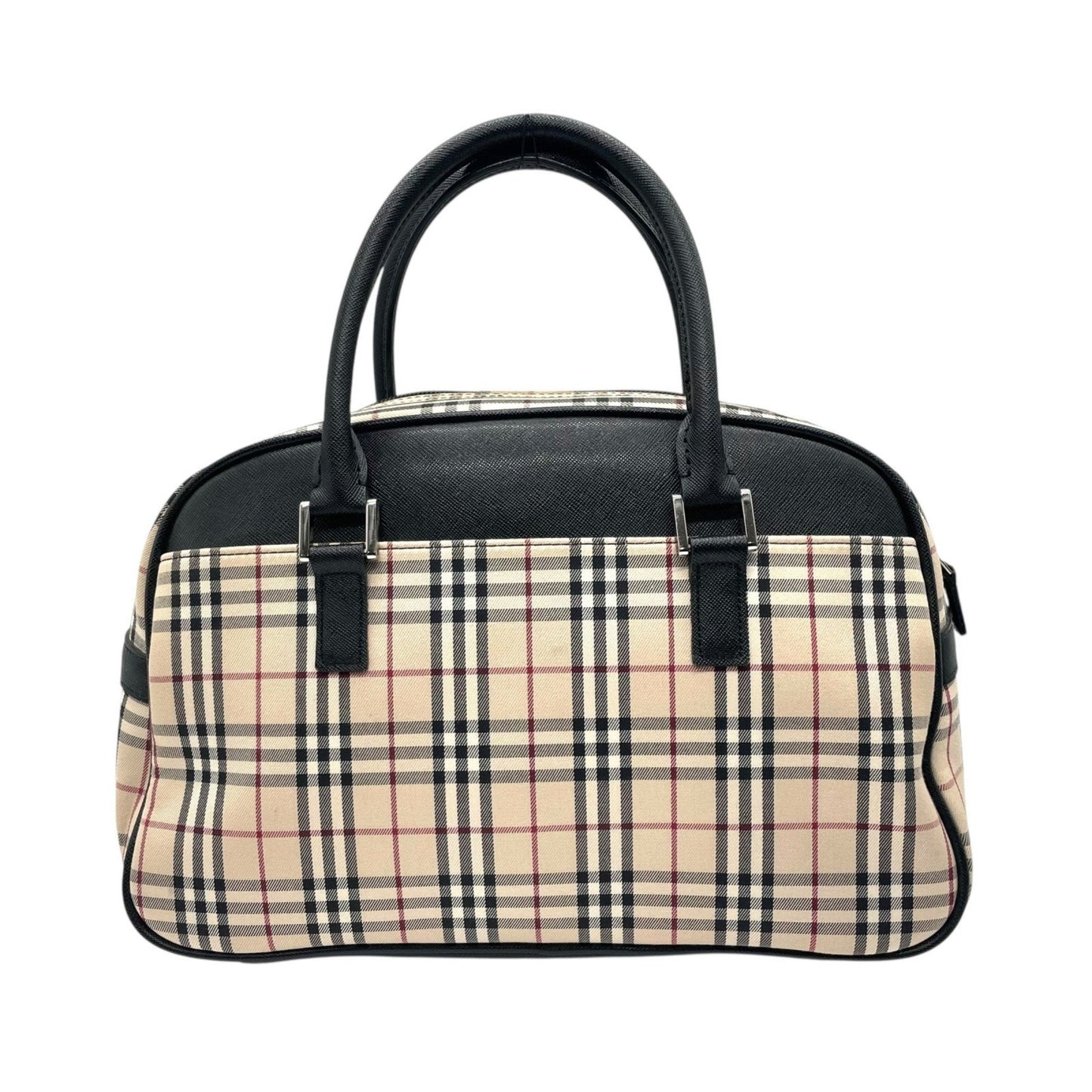 Burberry Beige Black Canvas Leather Boston Bag Handbag ( )