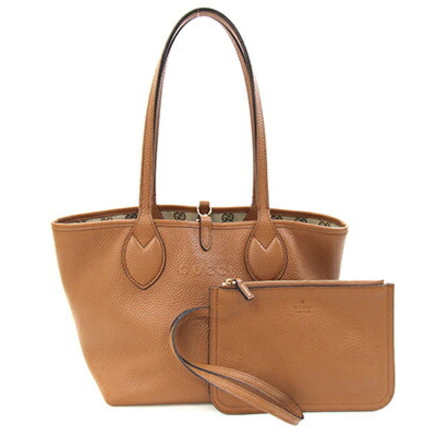 Gucci Brown Gg Canvas Leather Tote Bag ( )