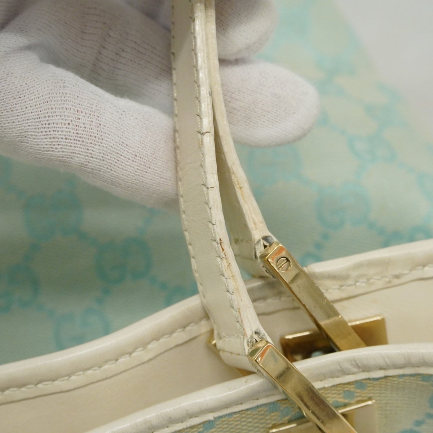 Gucci Light Blue White Canvas Tote Bag ( )