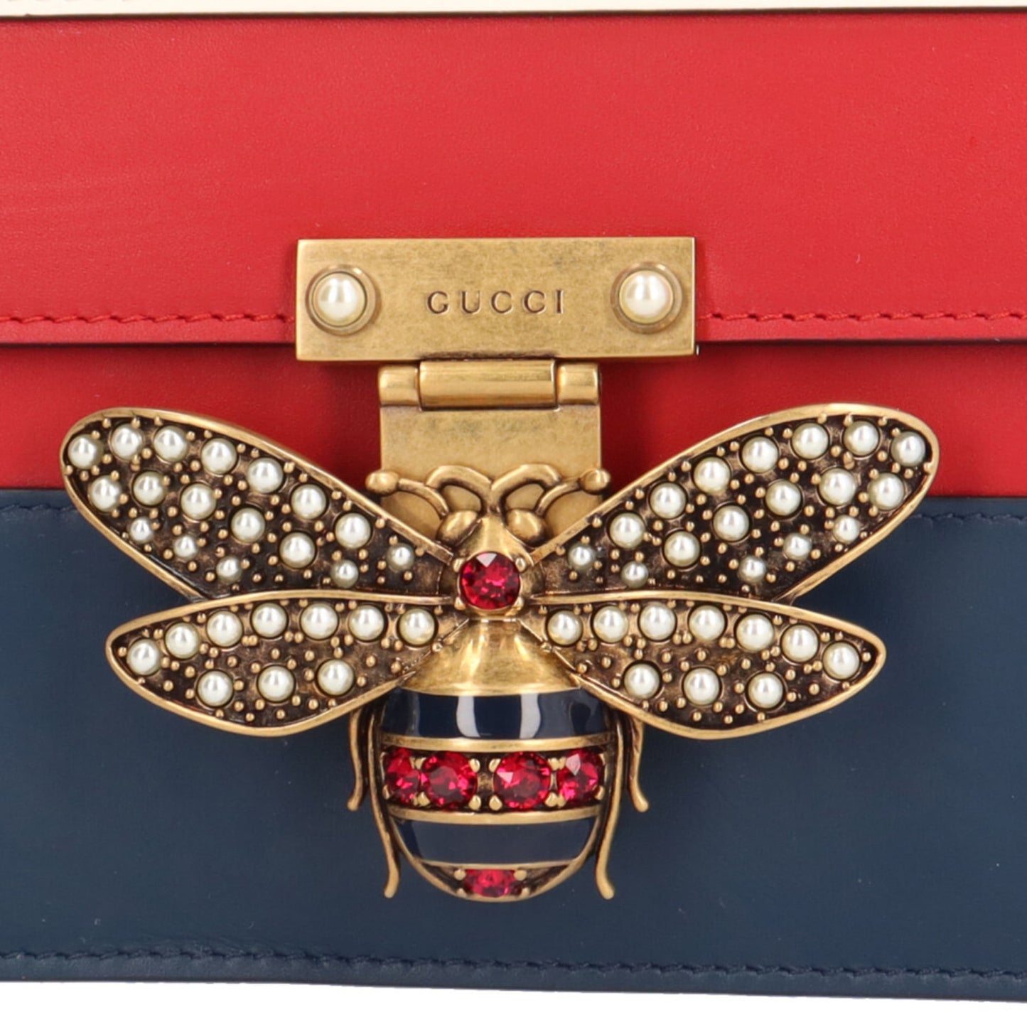 Gucci Navy Red Color White Leather Shoulder Bag ( )