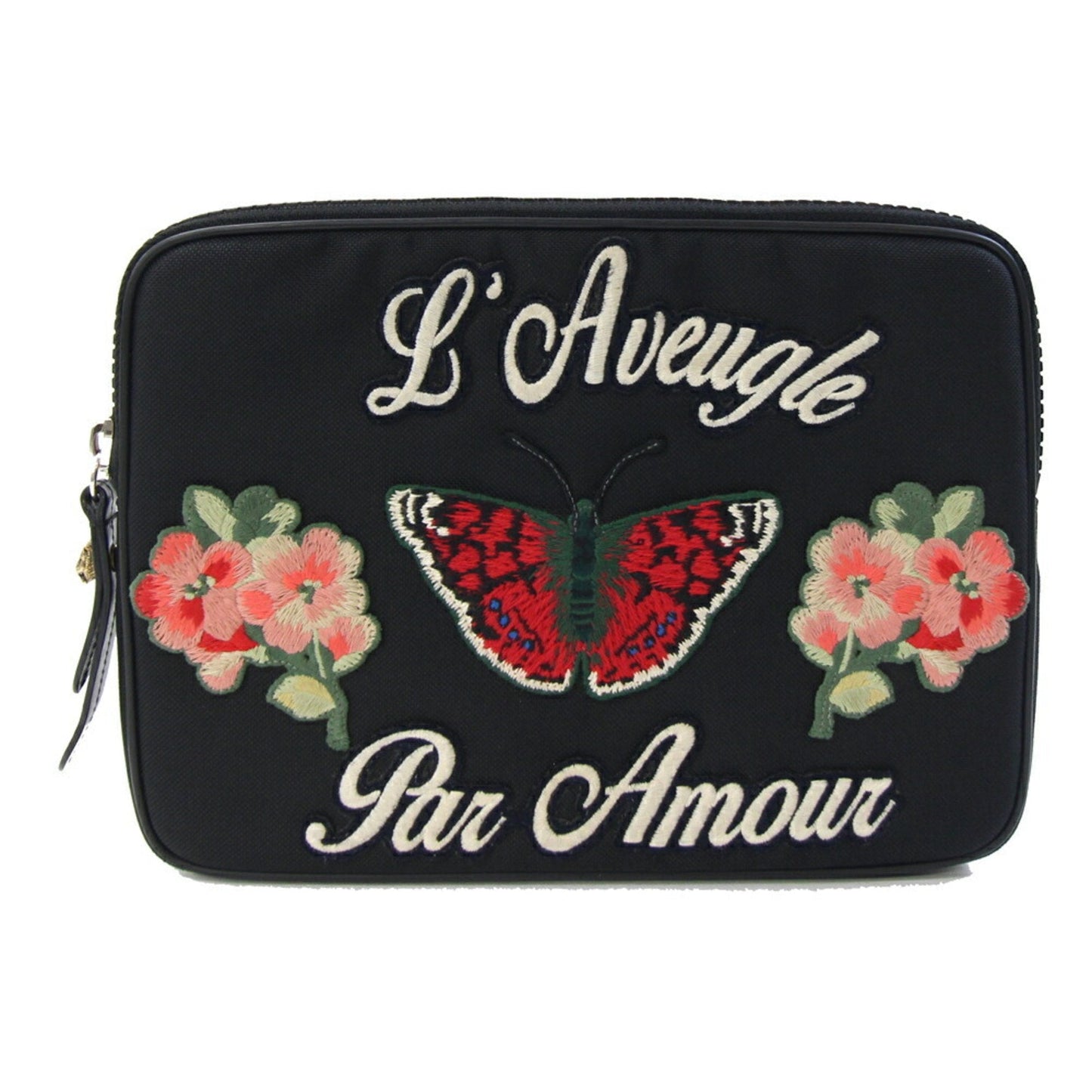 Gucci Black Nylon Canvas Leather Clutch Bag ( )