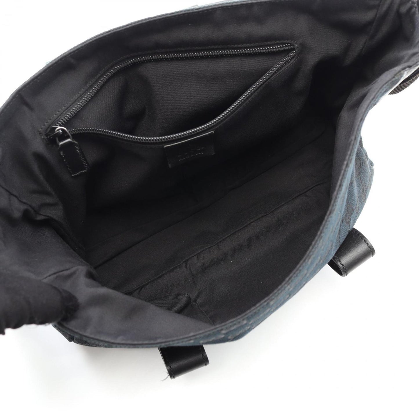 Gucci Black Navy Canvas Leather Shoulder Bag ( )