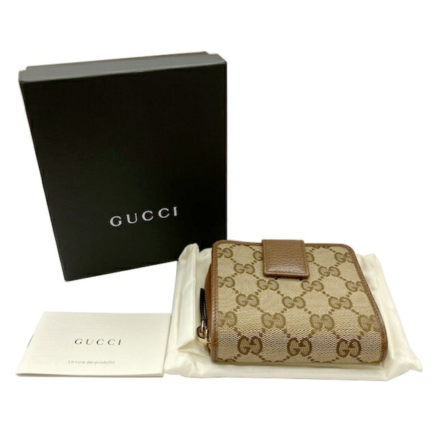 Gucci Beige Brown Gg Canvas Leather Wallet (Bi-Fold) ( )