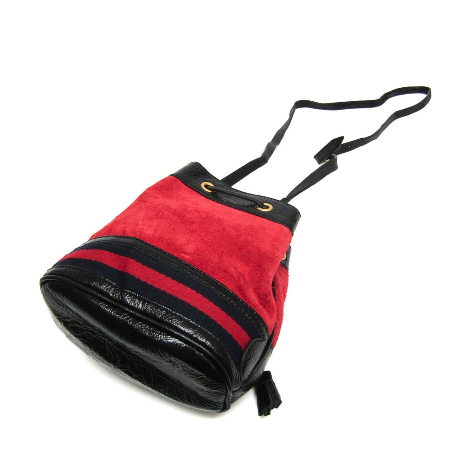 Gucci Black Navy Red Color Leather Suede Shoulder Bag ( )