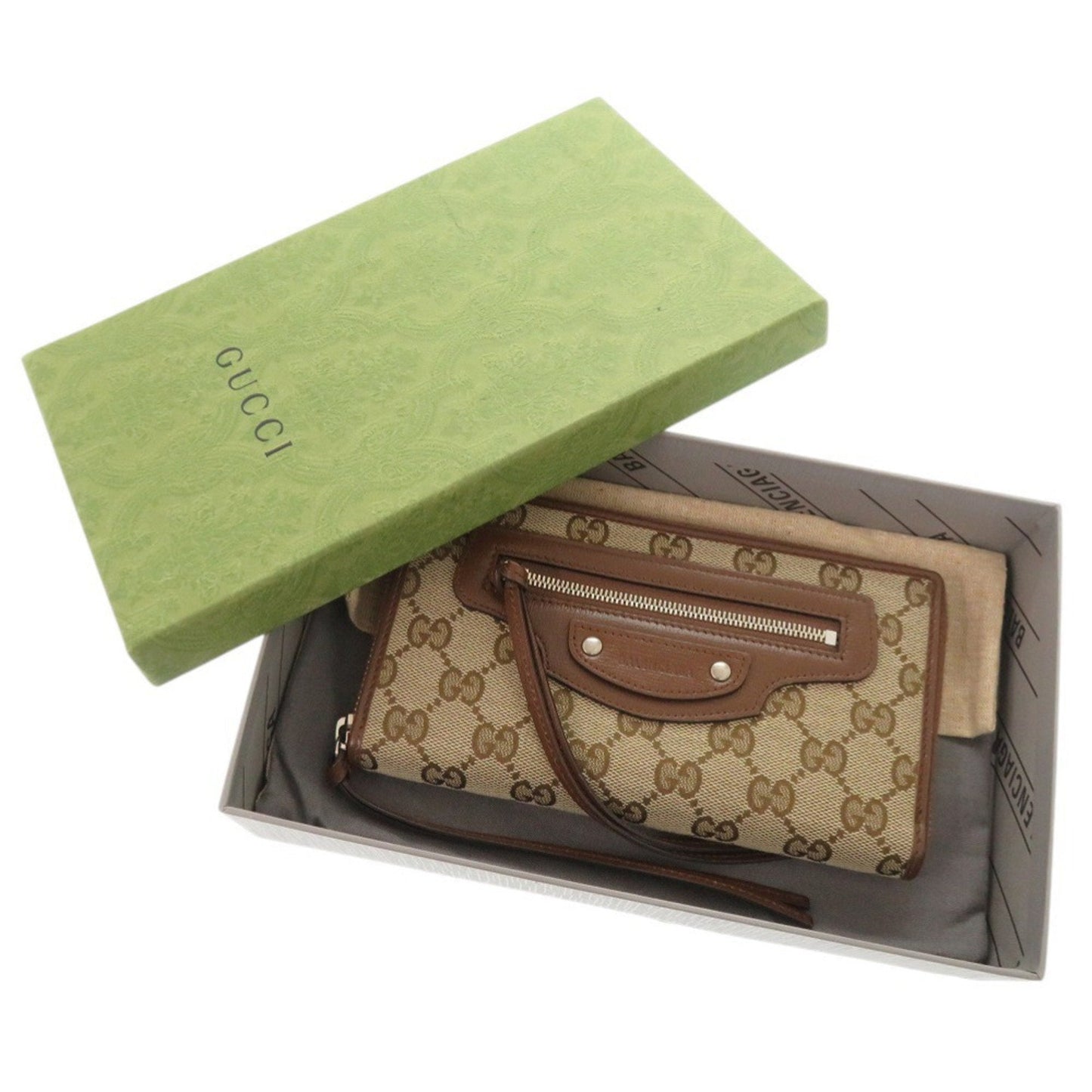 Gucci Beige Brown Gg Canvas Leather Long Wallet (Bi-Fold) ( )