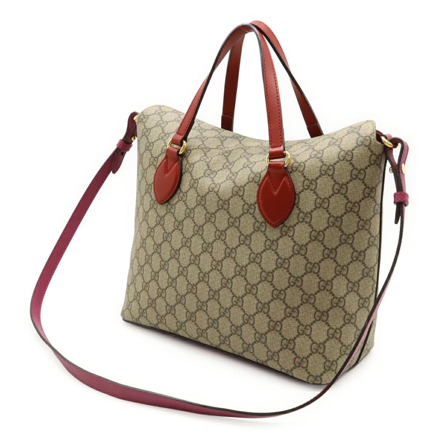 Gucci Beige Pink Pink Red Red Color Gg Supreme Leather Handbag Shoulder Bag Tote Bag ( )