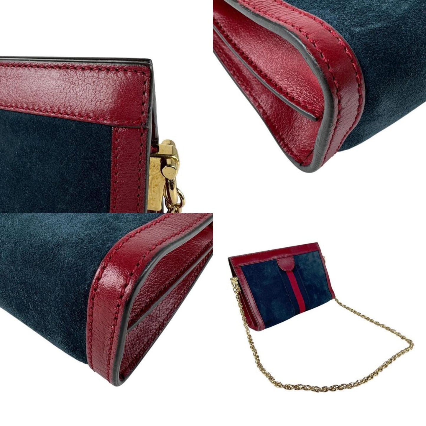 Gucci Dark Red Navy Suede Leather Shoulder Bag ( )