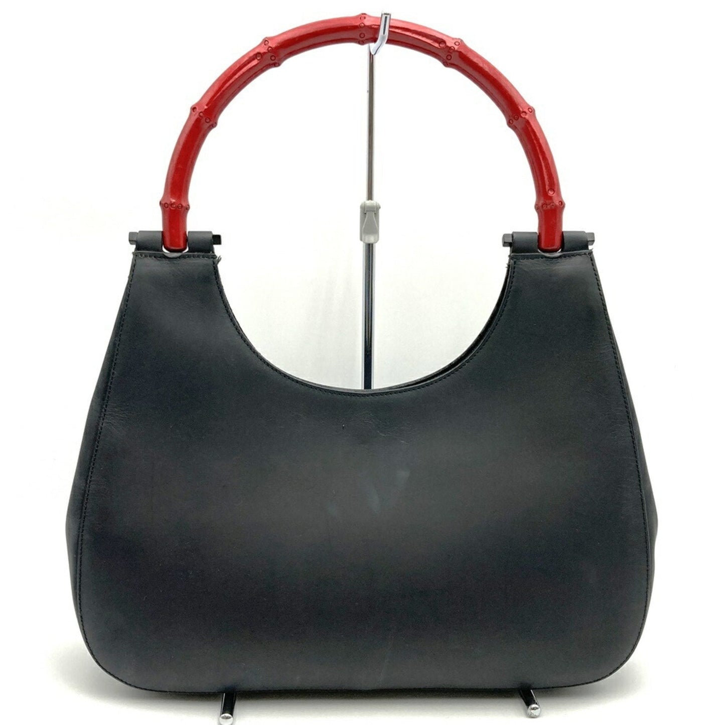 Gucci Black Red Color Leather Bamboo Shoulder Bag ( )