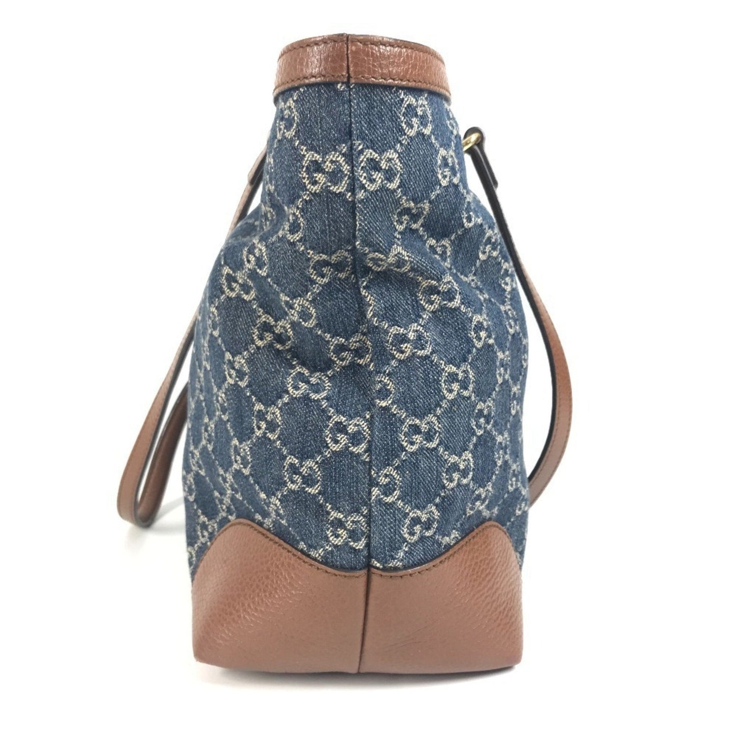 Gucci Blue Brown Denim Leather Shoulder Bag Tote Bag ( )