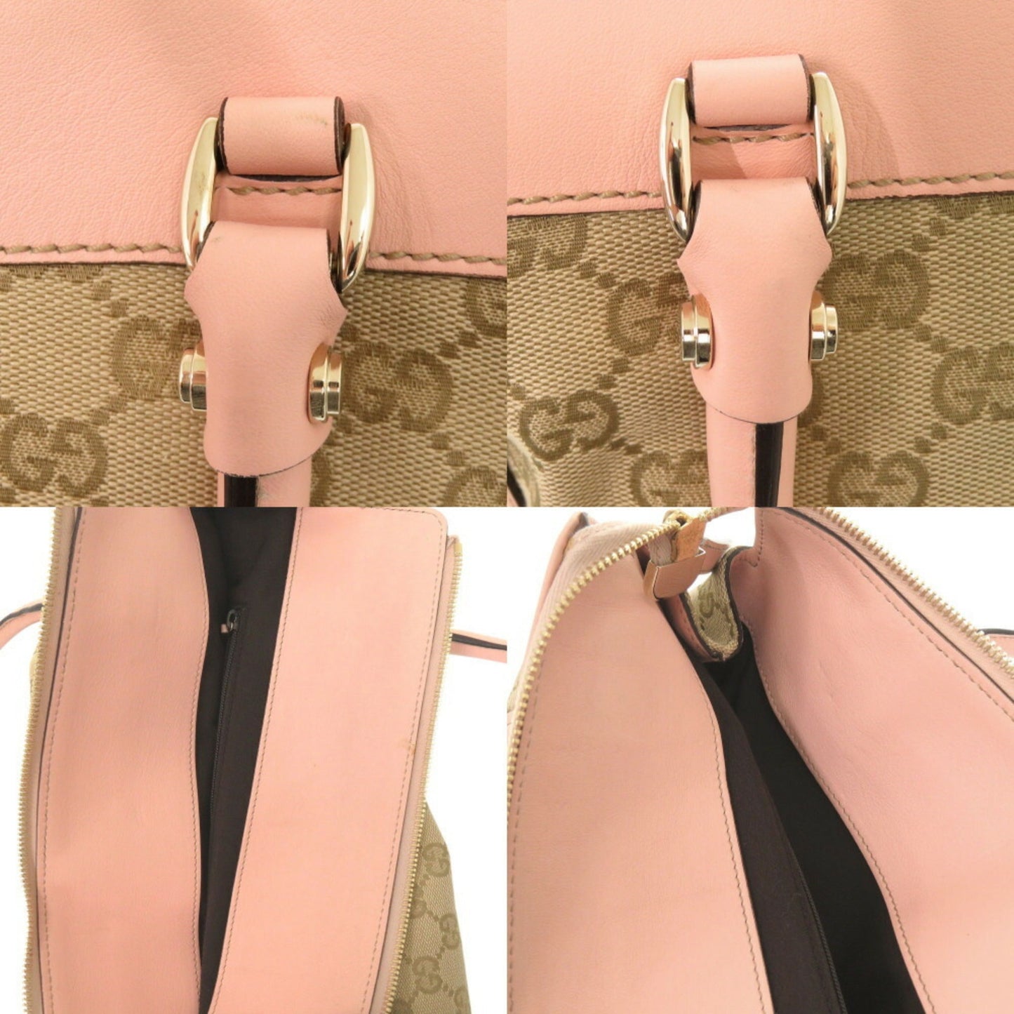 Gucci Beige Pink Gg Canvas Leather Handbag Tote Bag ( )