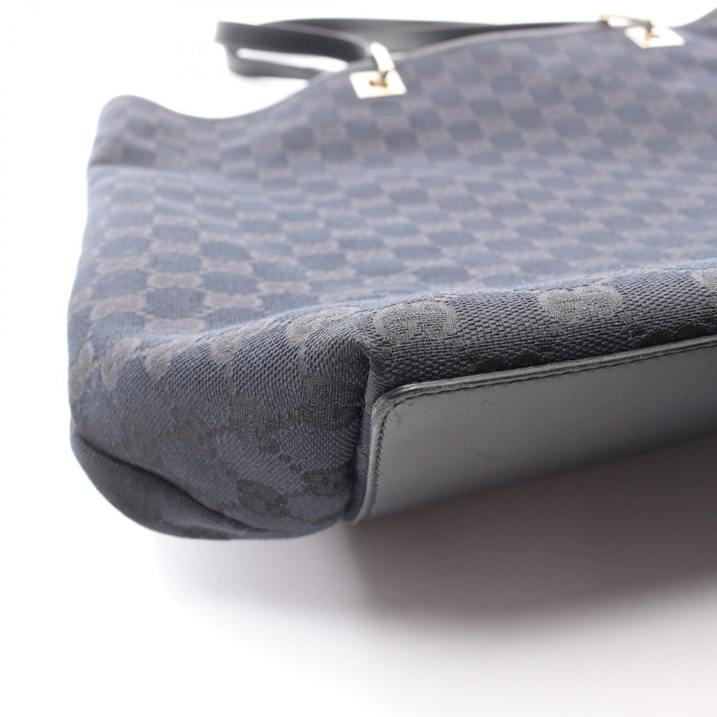 Gucci Black Navy Gg Canvas Leather Tote Bag ( )