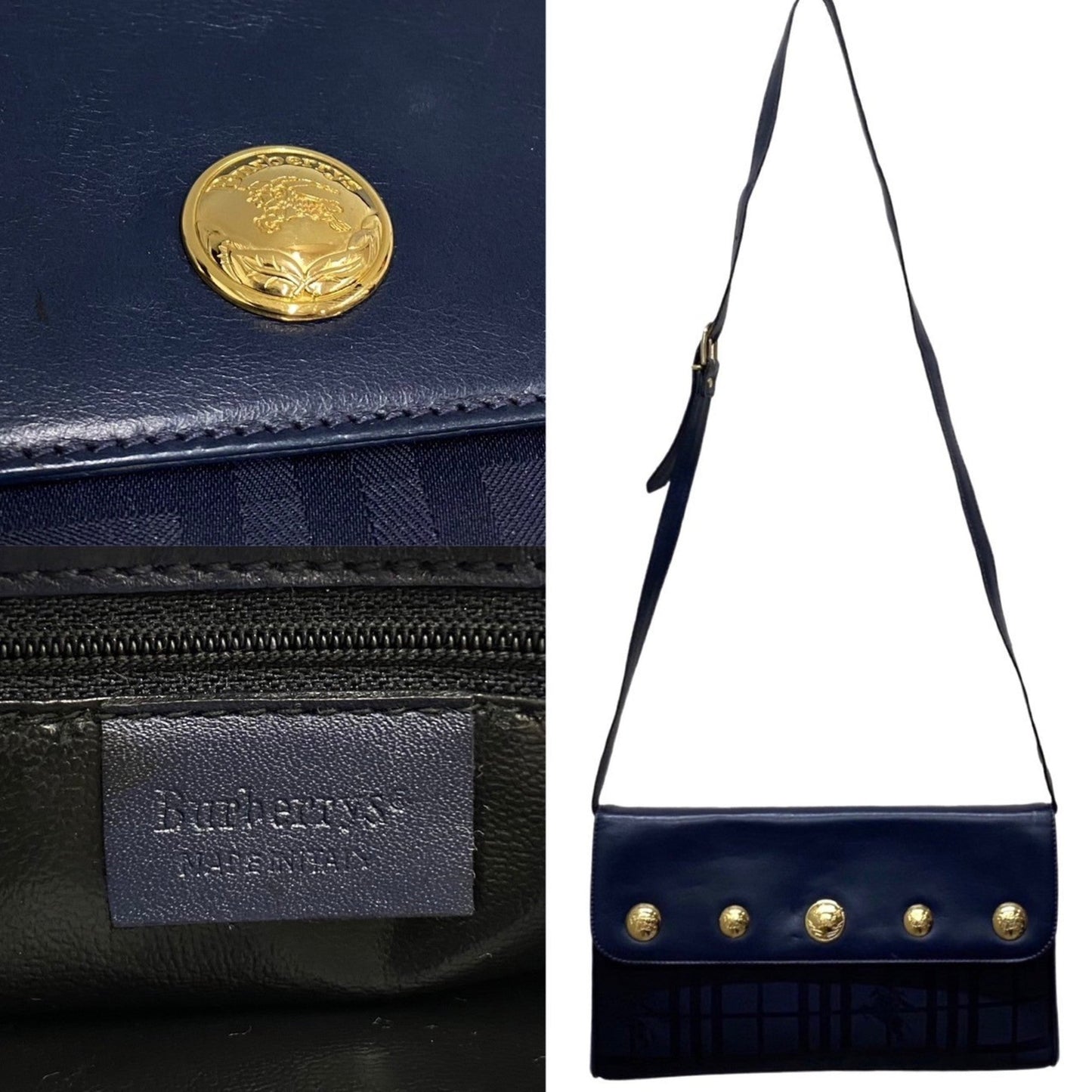 Burberry Navy Leather Nylon Clutch Bag Shoulder Bag ( )