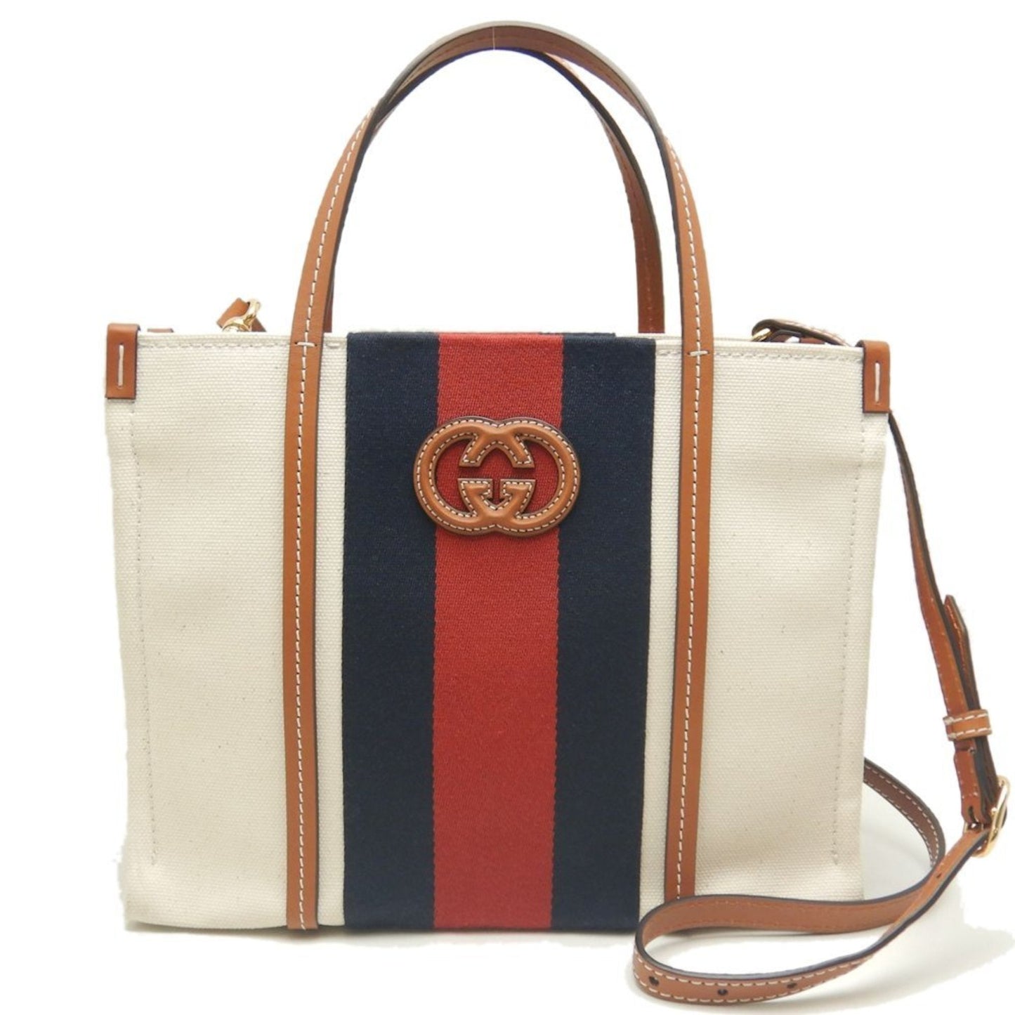 Gucci Brown Ivory Canvas Tote Bag ( )