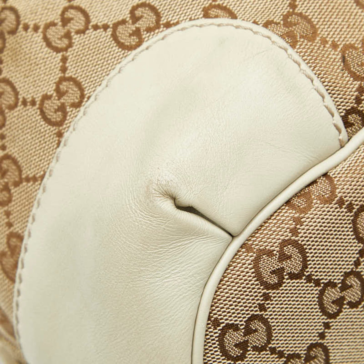Gucci Beige Brown Canvas Leather Shoulder Bag Tote Bag ( )