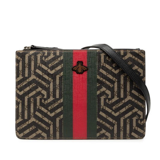 Gucci Beige Black Leather Clutch Bag Shoulder Bag ( )