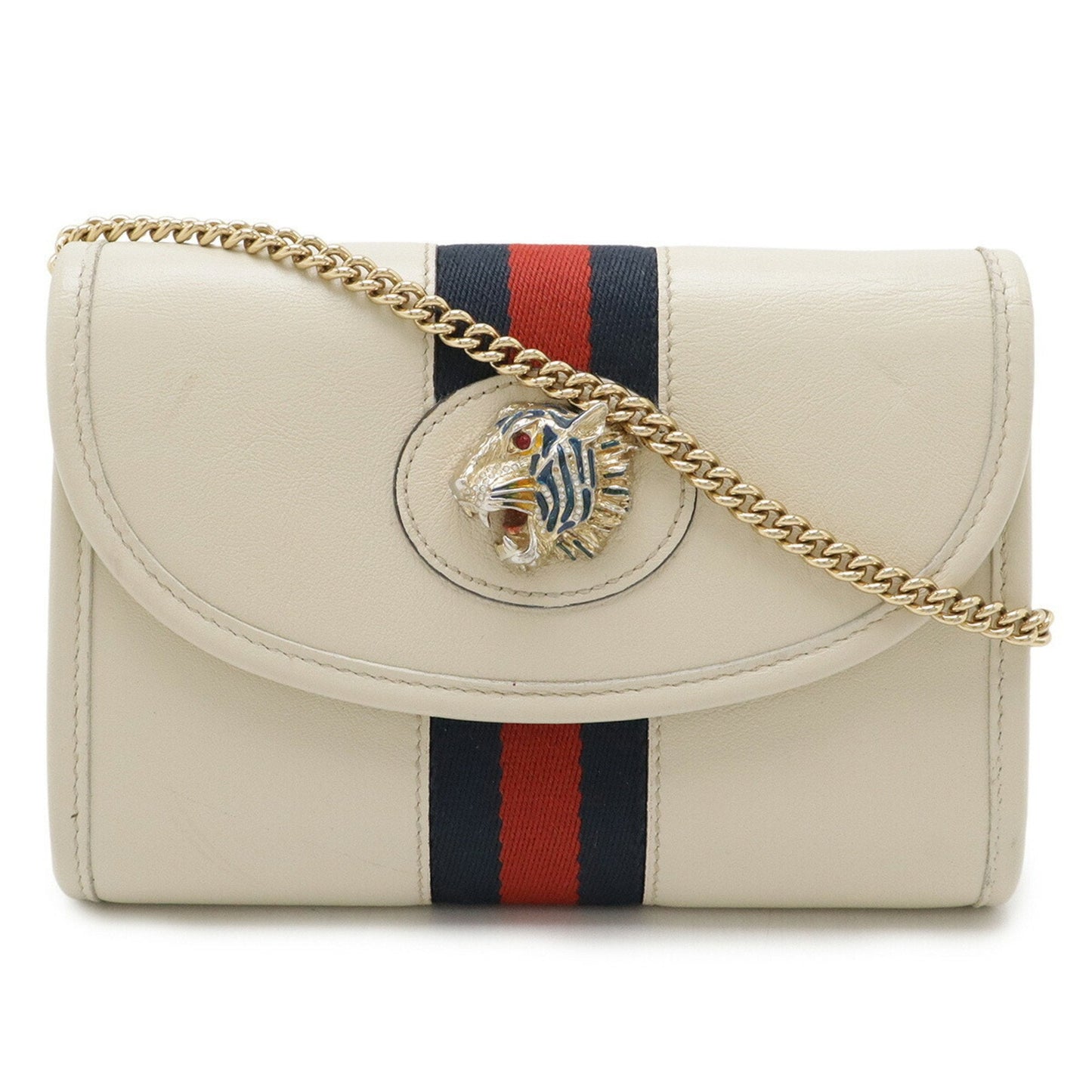 Gucci Ivory Navy Red Color Leather Clutch Bag Shoulder Bag ( )