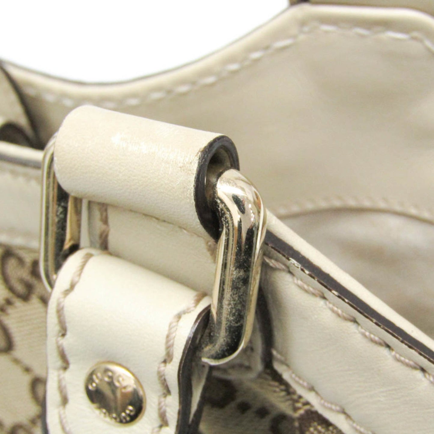 Gucci Beige Brown Cream Leather Canvas Handbag ( )