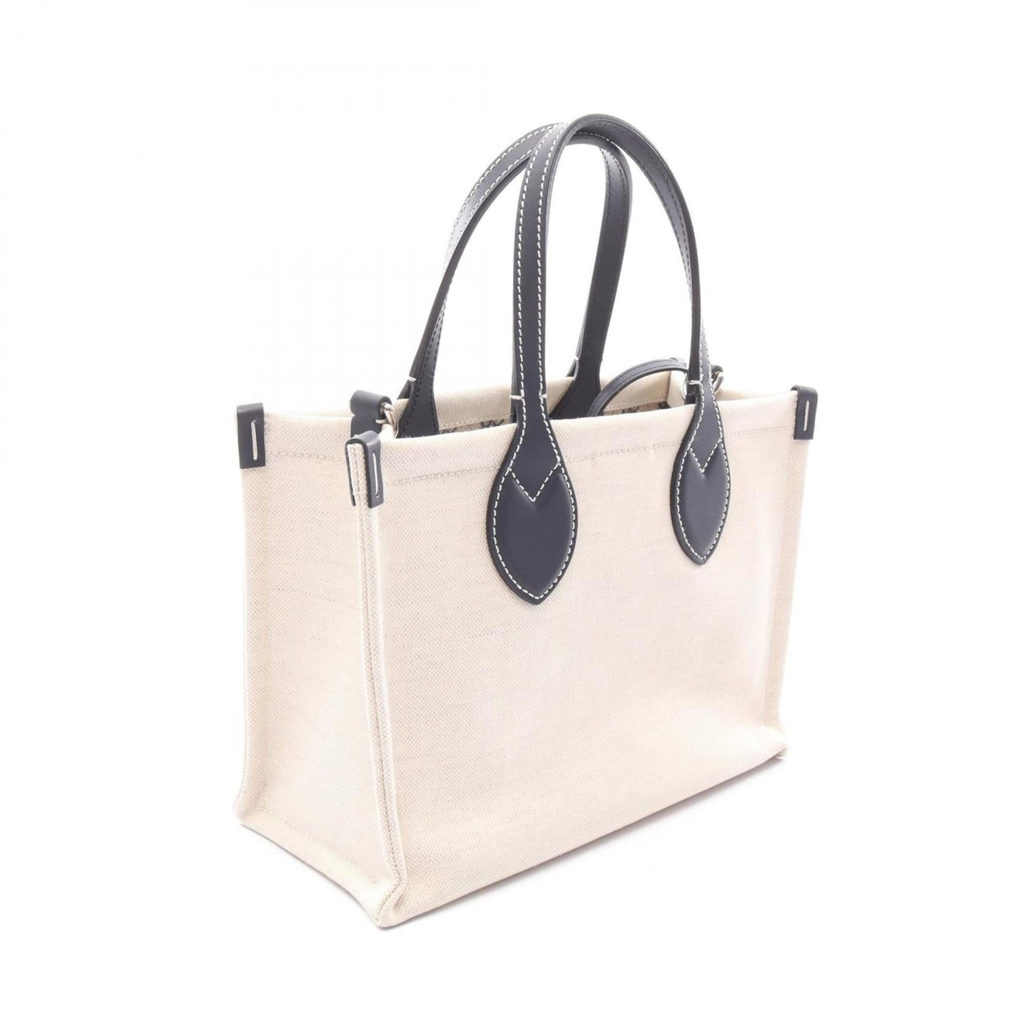 Gucci Ivory Navy Canvas Leather Pouch Tote Bag ( )