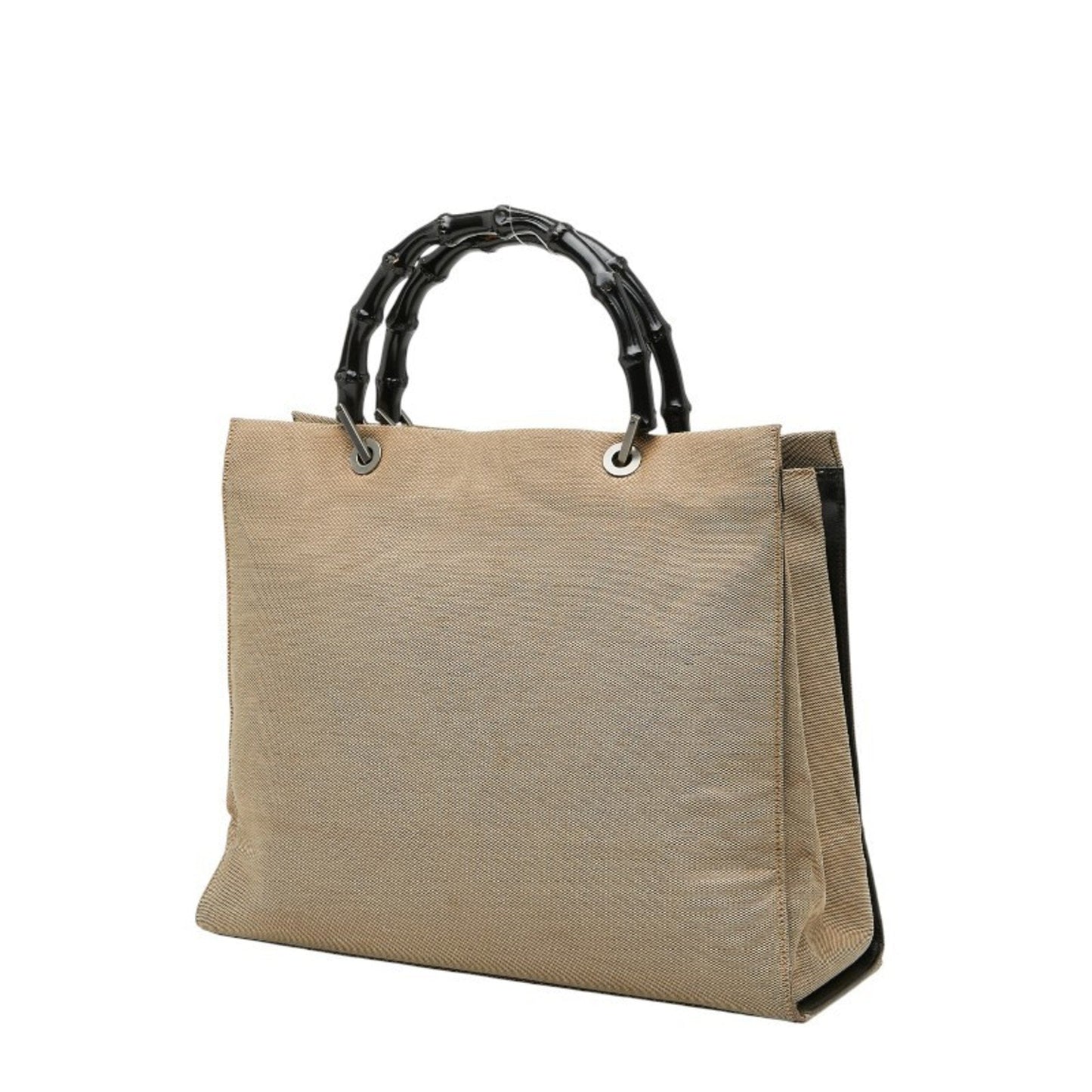 Gucci Bamboo Beige Black Canvas Handbag Tote Bag ( )