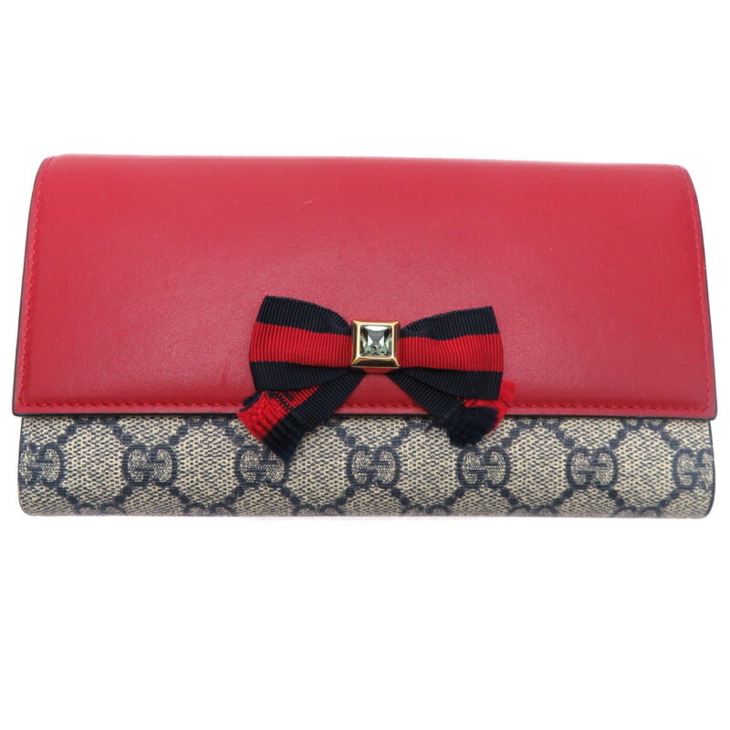 Gucci Navy Red Color Gg Supreme Leather Long Wallet (Bi-Fold) ( )