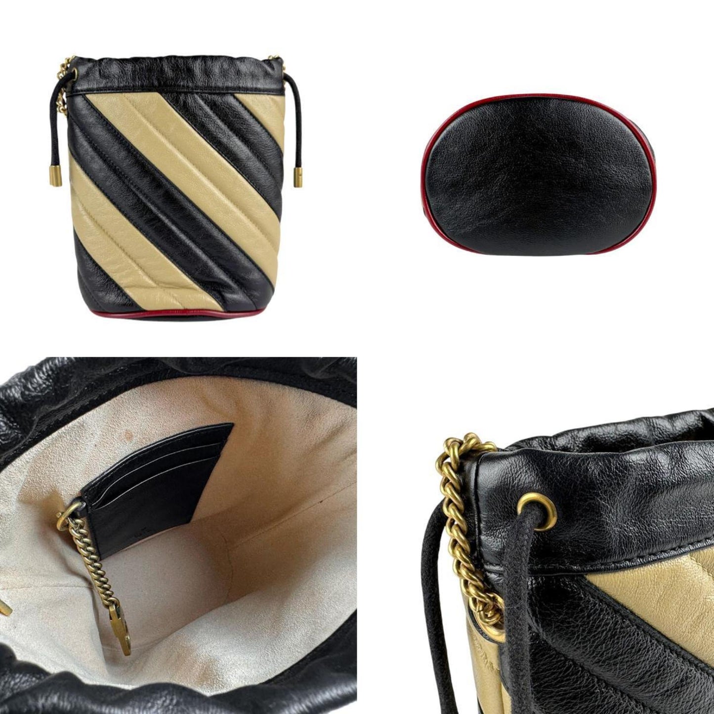 Gucci Beige Black Leather Shoulder Bag ( )