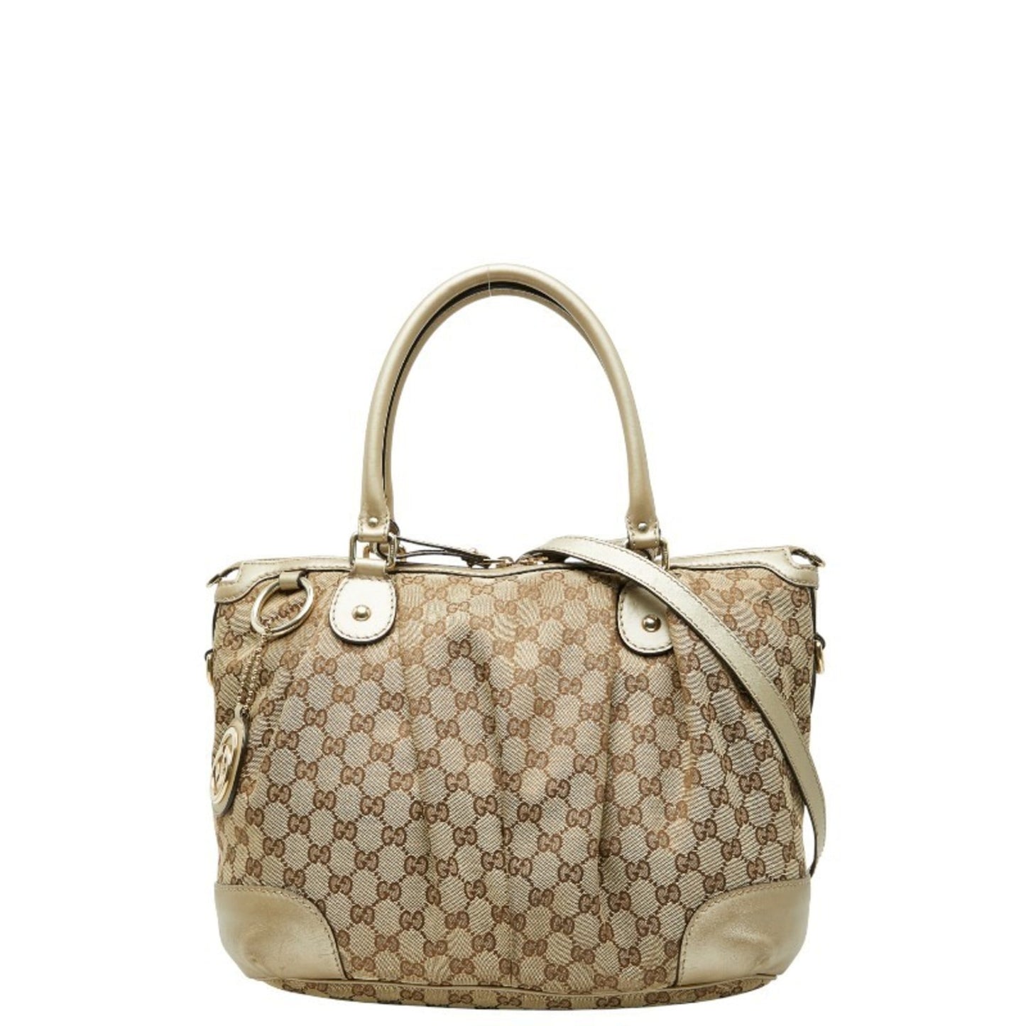 Gucci Beige Brown Canvas Leather Shoulder Bag Tote Bag ( )