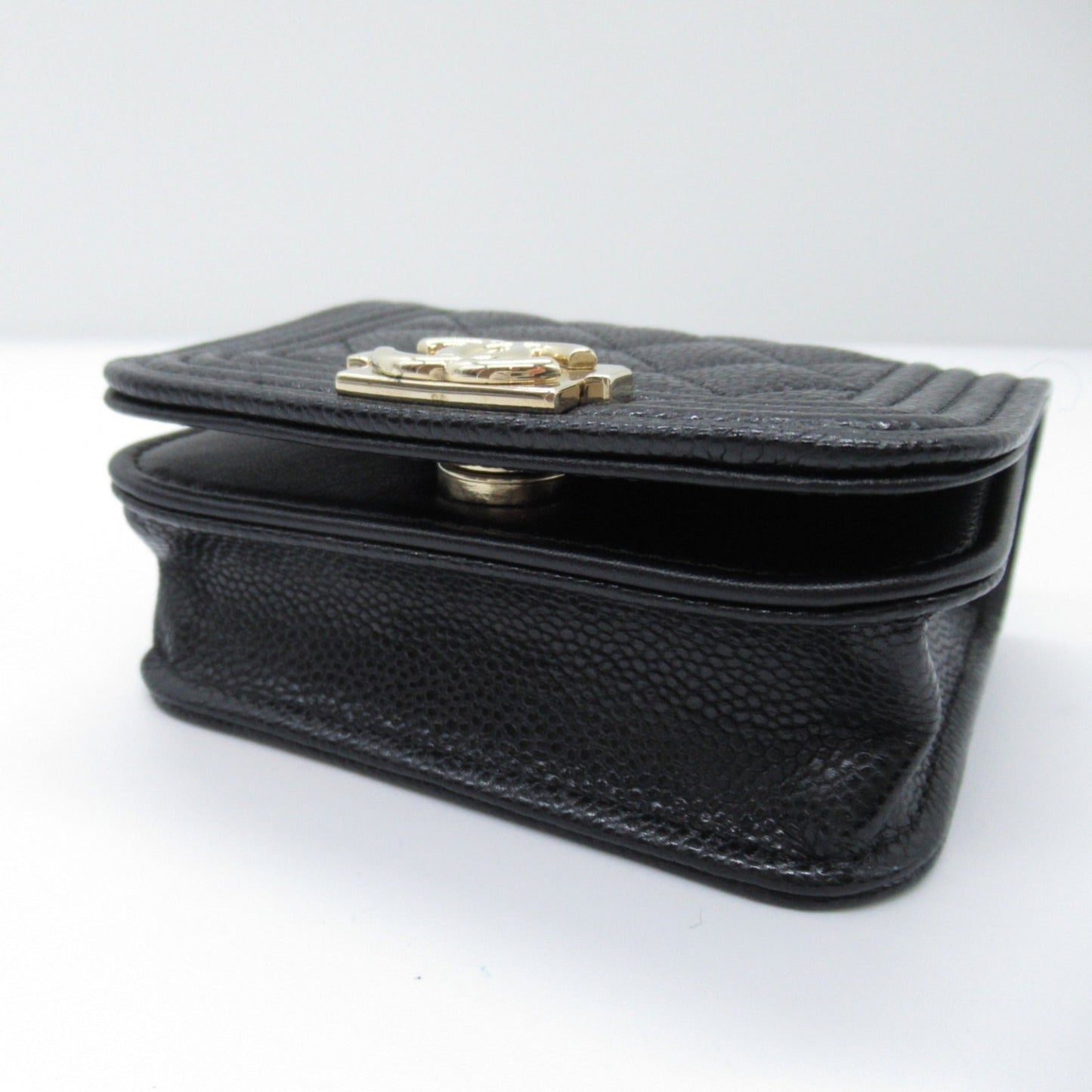 CHANEL Boy Chanel Chain Pochette Shoulder Bag Black Caviar Skin (Grained Calf)