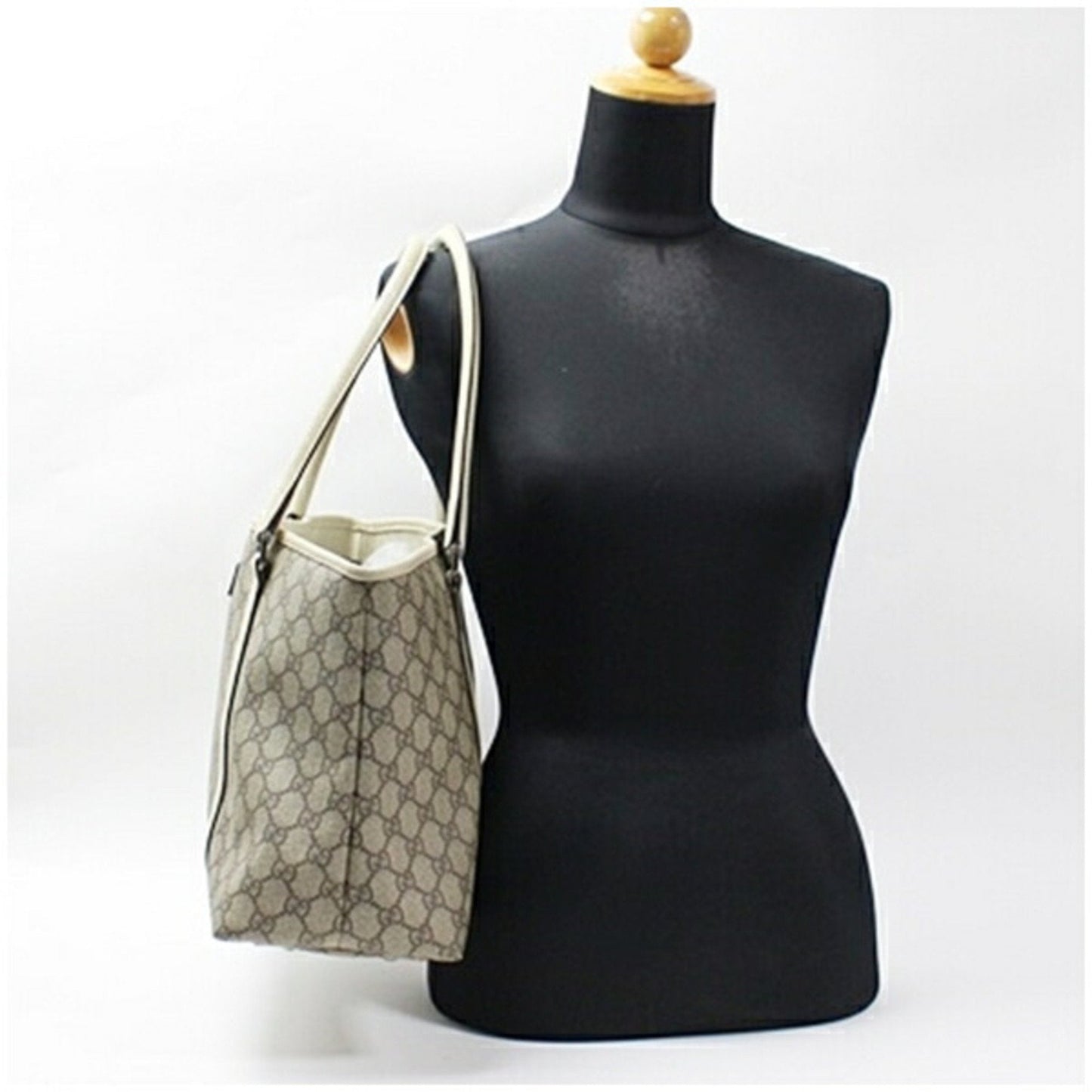Gucci Beige Brown Dark Brown Leather Tote Bag ( )