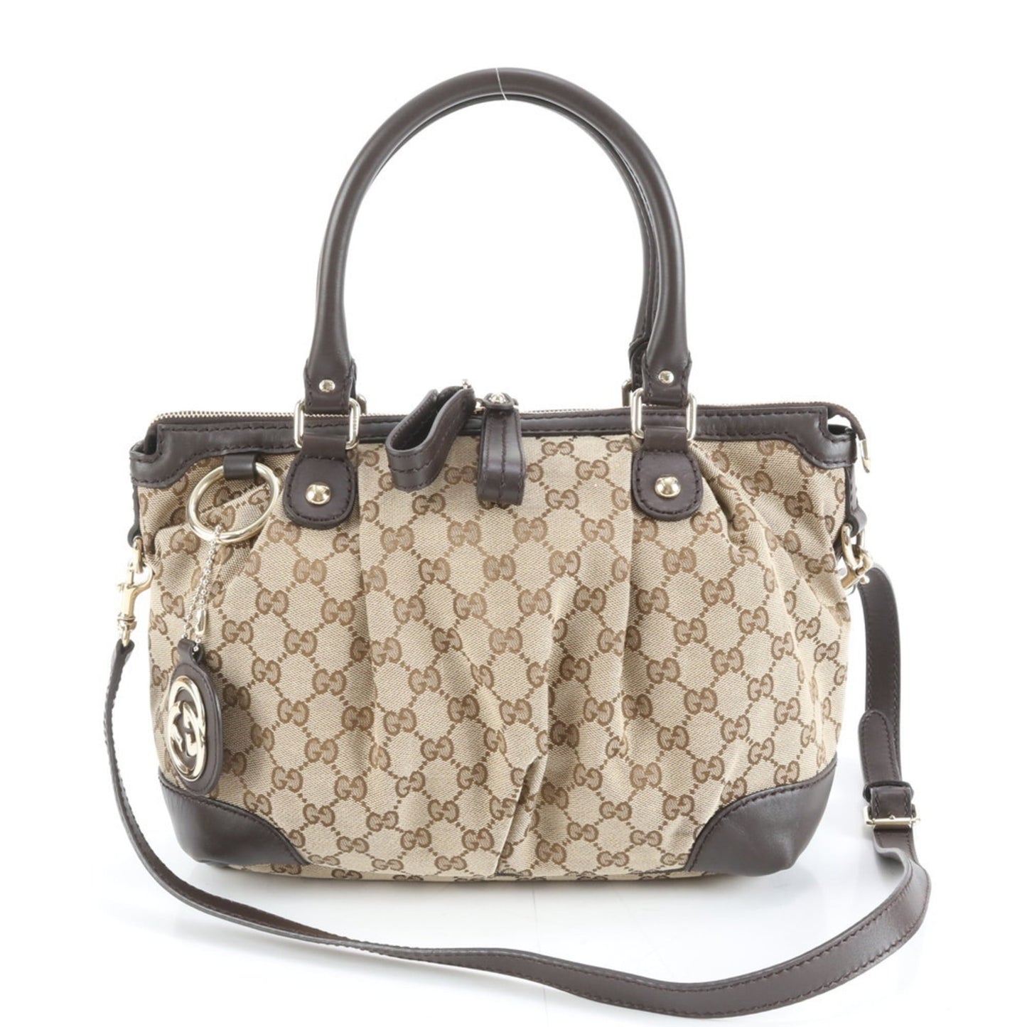 Gucci Brown Leather Canvas Shoulder Bag ( )