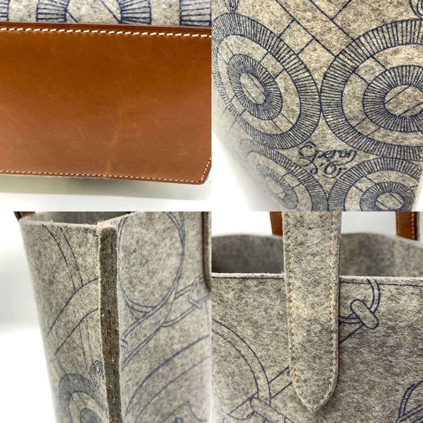 Hermes Karimi Gray Felt Leather Tote Bag ( )