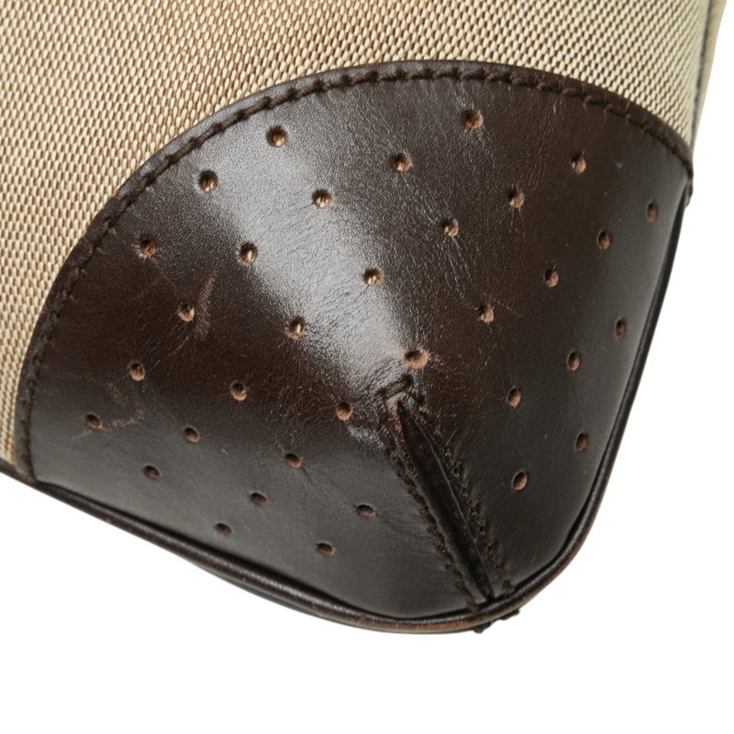 Gucci Beige Brown Canvas Leather Handbag ( )