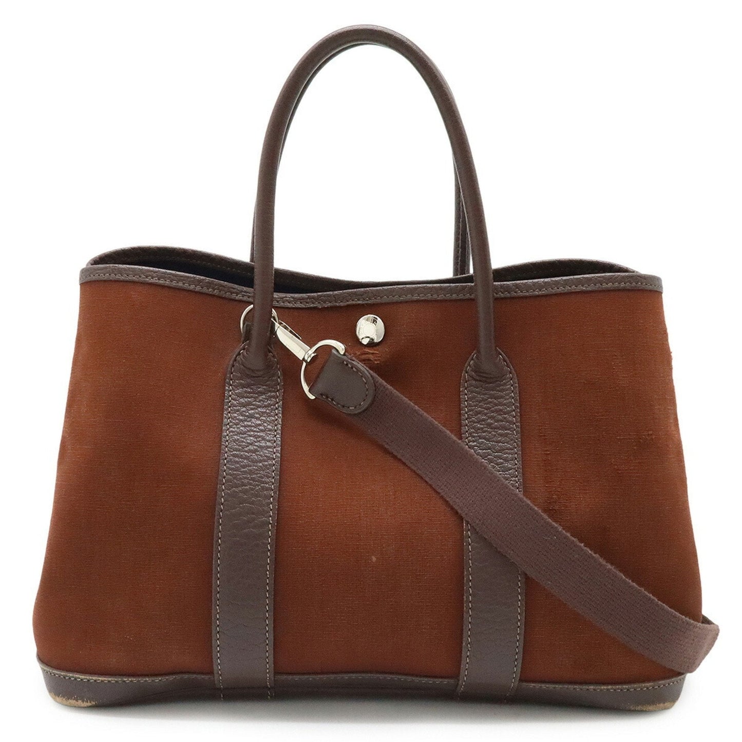 Hermes Brown Toile Officier Leather Handbag Shoulder Bag Tote Bag ( )