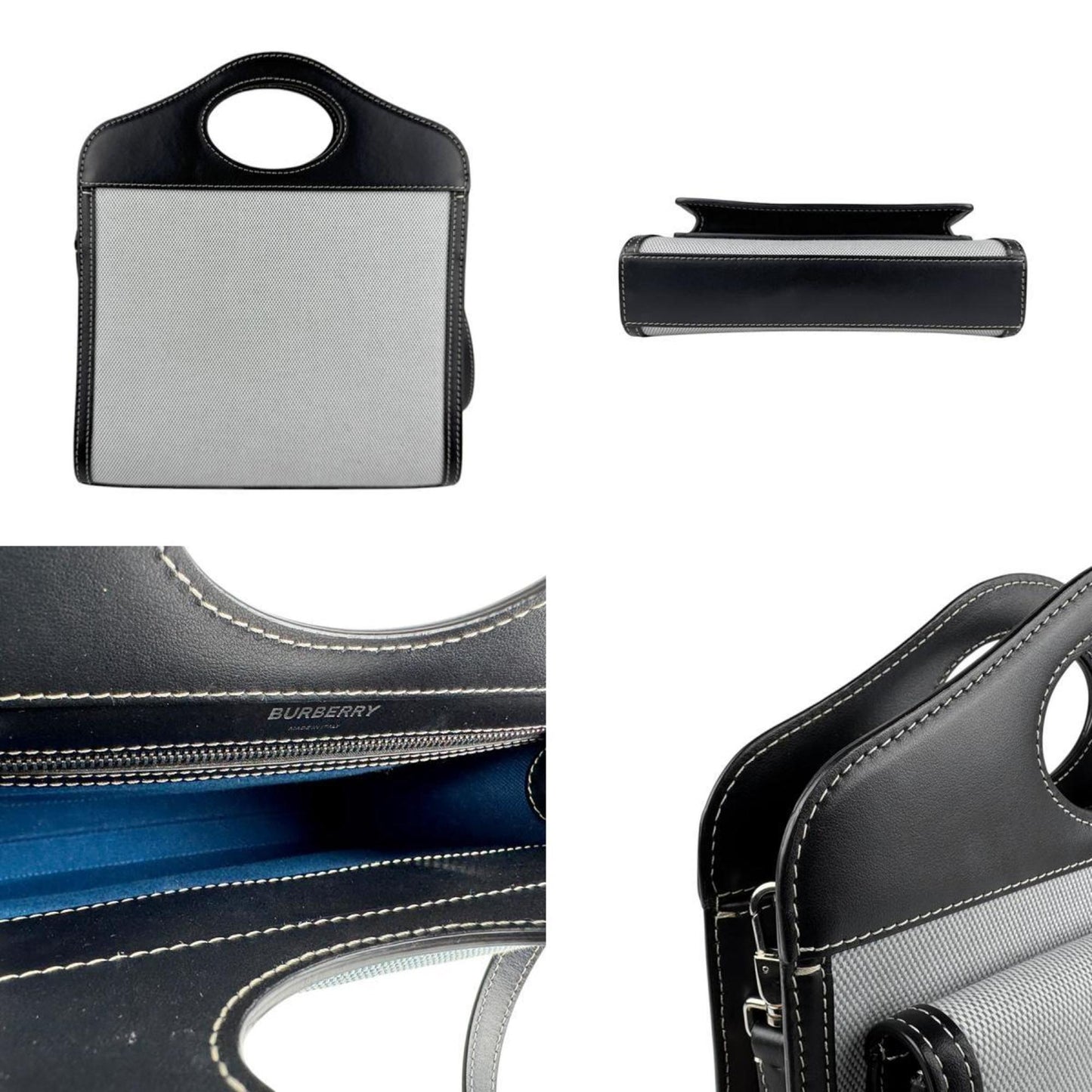 Burberry Black Blue Canvas Leather Handbag Shoulder Bag ( )