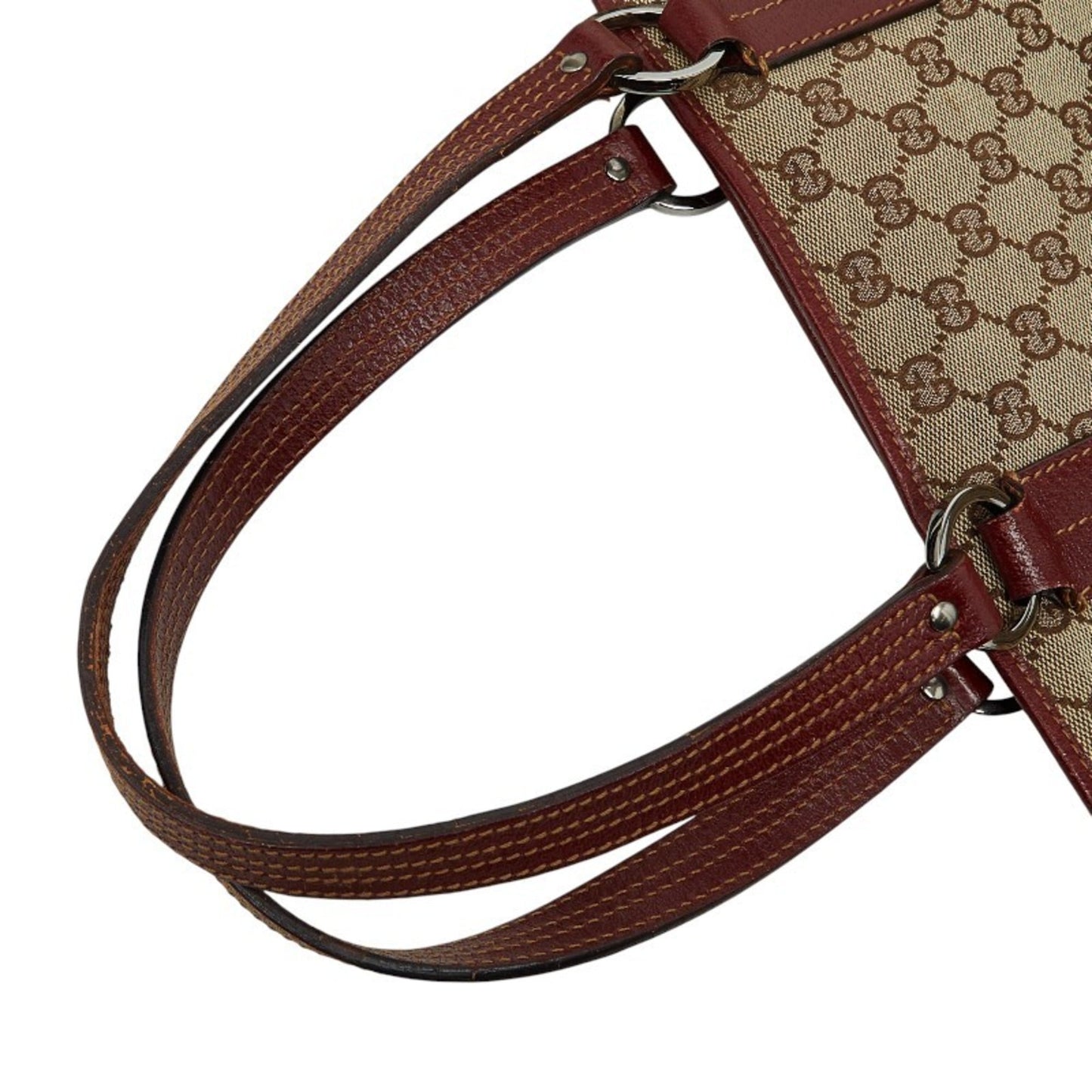 Gucci Beige Bordeaux Canvas Leather Handbag Tote Bag ( )