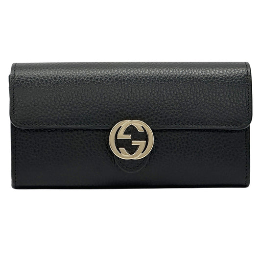 Gucci Black Leather Long Wallet (Tri-Fold) ( )