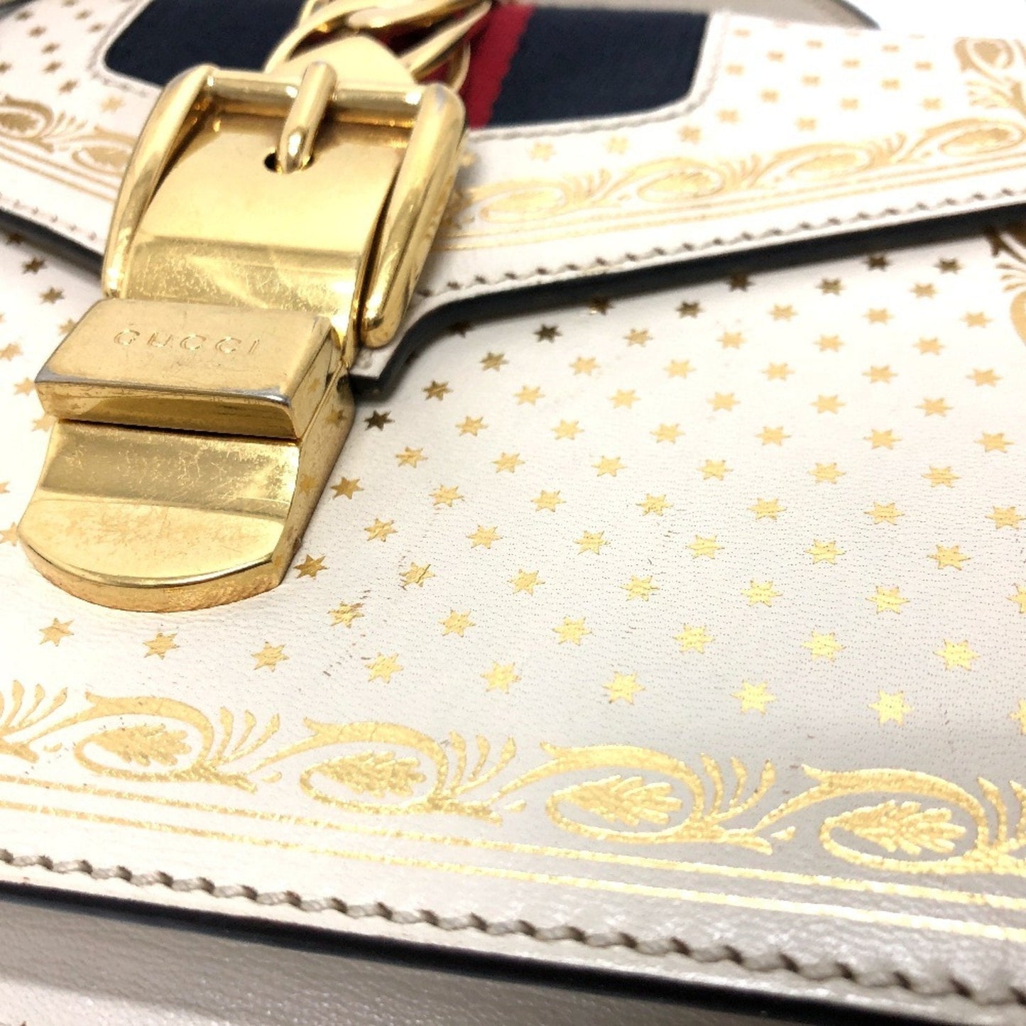 Gucci Blue White Leather Handbag Shoulder Bag ( )